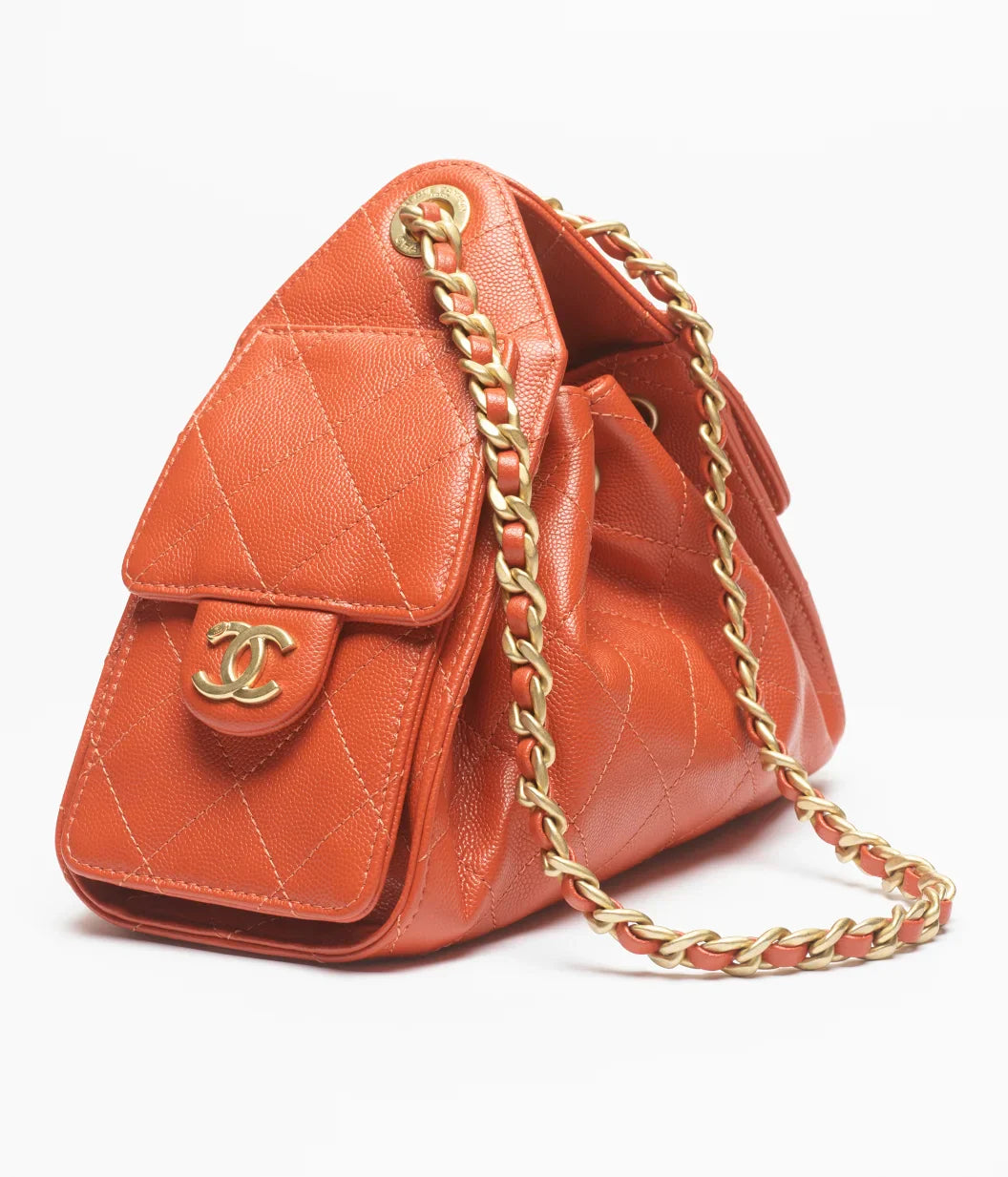 Chanel 25 Mini Handbag Grained Calfskin & Gold-Tone Metal Dark Orange