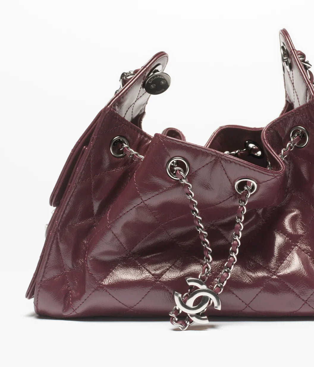 Chanel 25 Mini Handbag Shiny Crumpled Calfskin Dark Burgundy