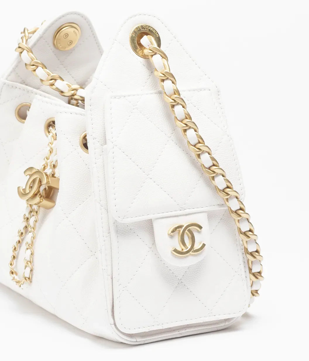 Chanel 25 Mini Handbag Grained Calfskin & Gold-Tone Metal White