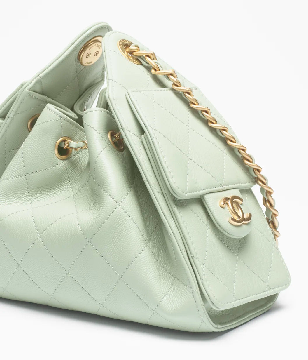 Chanel 25 Mini Handbag Grained Calfskin & Gold-Tone Metal Light Green
