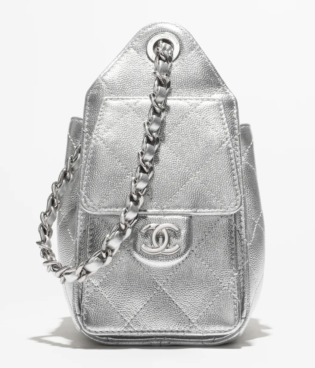 Chanel 25 Mini Handbag Metallic Grained Calfskin & Silver-Tone Metal Silvery