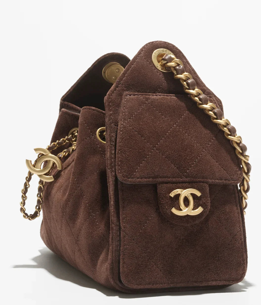 Chanel 25 Mini Handbag Suede Calfskin & Gold Metal Dark Brown