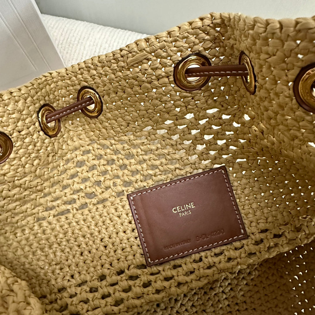 Clara Drawstring Woven Bucket Bag