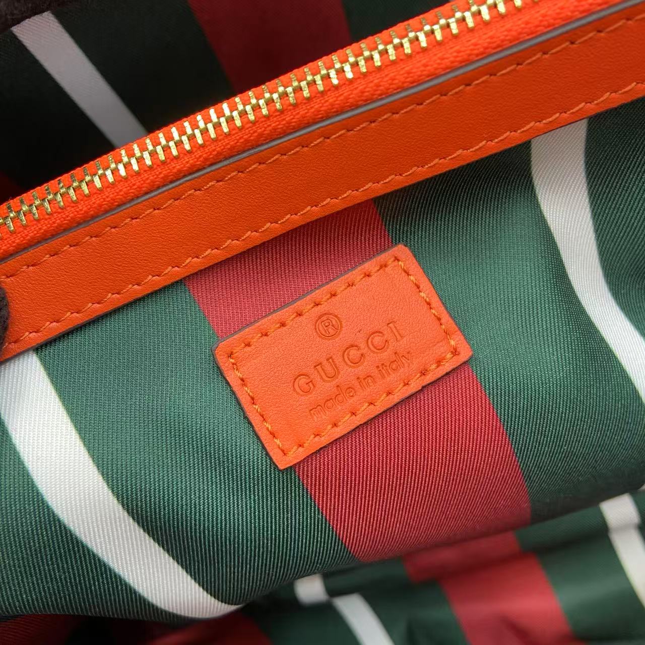 GG Emblem Canvas Shoulder Bag with Orange Leather Trim