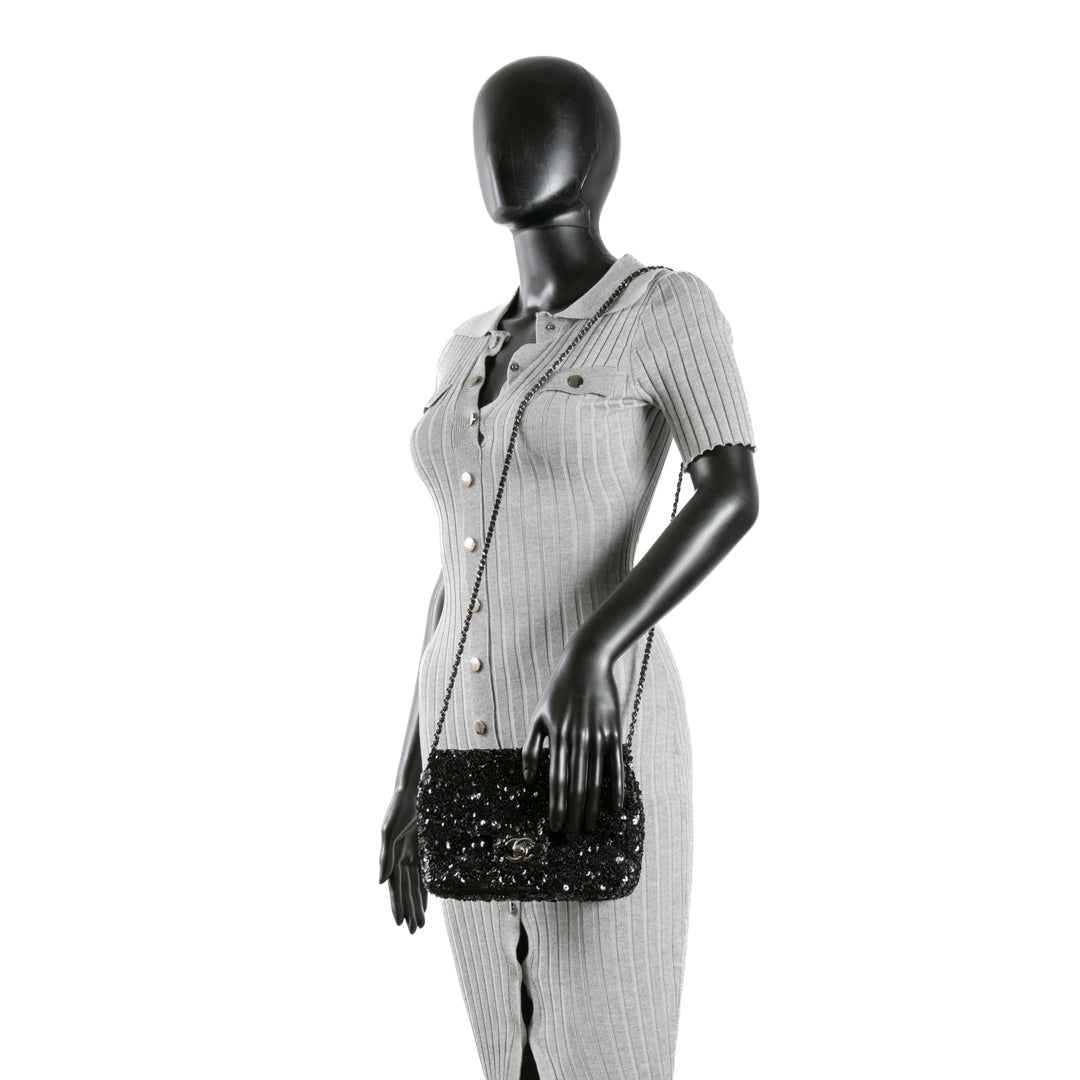 CHANEL Sequin Mini Flap Bag - Black