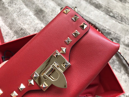 Rockstud Calfskin Shoulder Bag with Studded Strap