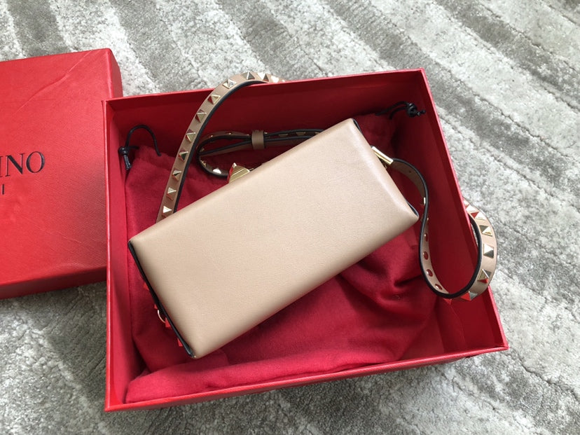 Rockstud Calfskin Shoulder Bag with Studded Strap