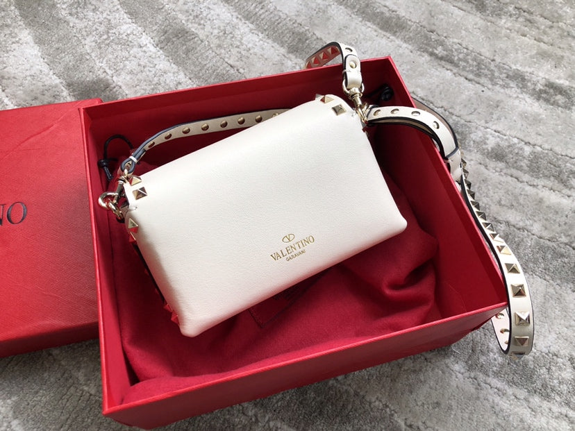 Rockstud Calfskin Shoulder Bag with Studded Strap
