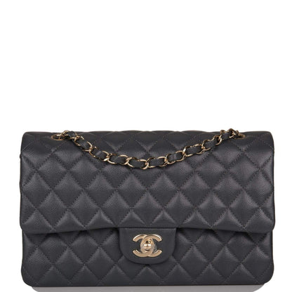 Chanel Medium Classic Double Flap Bag Dark Grey Caviar Light Gold Hardware