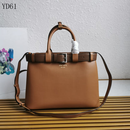 Buckle Belted Medium Leather Tote Bag