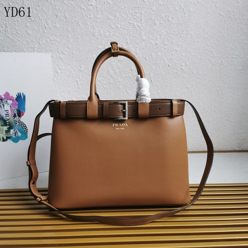 Buckle Belted Medium Leather Tote Bag