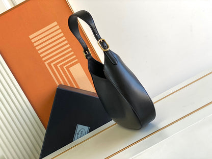 Cleo-Style Smooth Leather Shoulder Bag