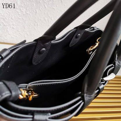 Buckle Belted Medium Leather Tote Bag