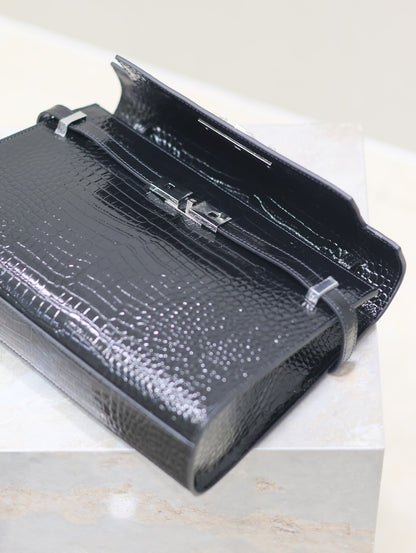 Crocodile-Embossed Leather Chain Bag