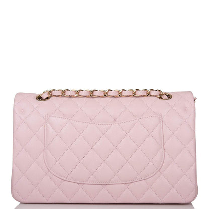 Chanel Rose Clair Quilted Caviar Medium Classic Double Flap Bag Light Gold Hardware