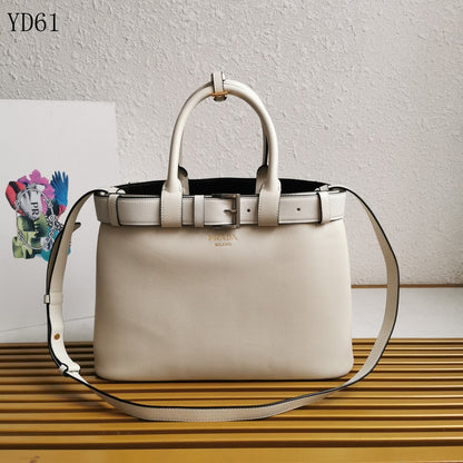 Buckle Belted Medium Leather Tote Bag