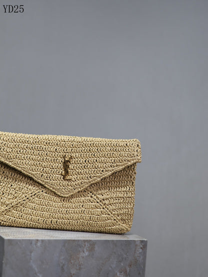 Woven Raffia Envelope Clutch Bag