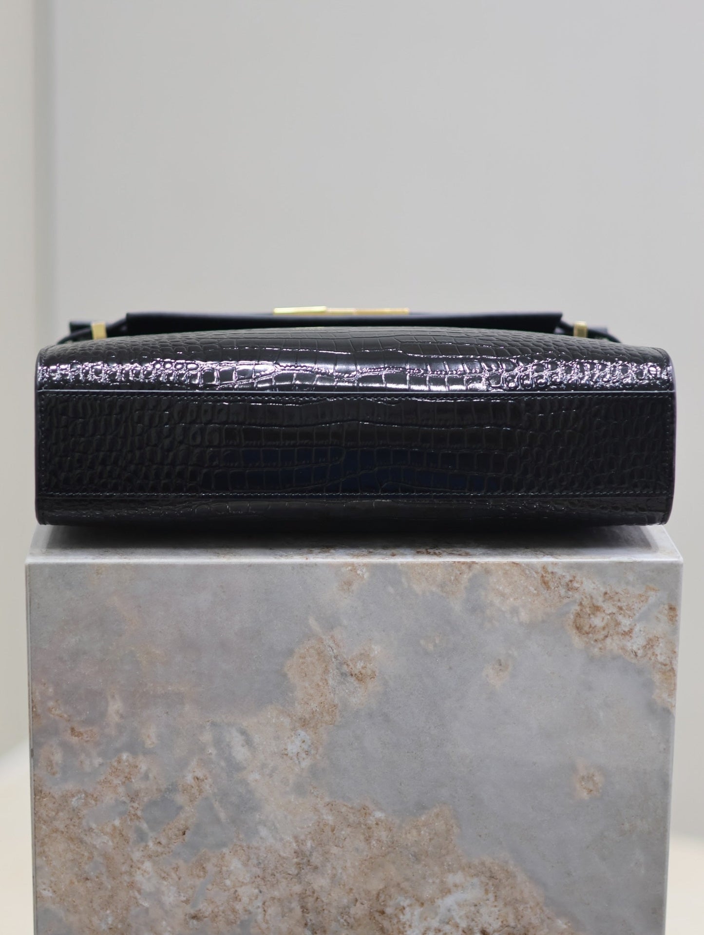 Crocodile-Embossed Leather Chain Bag