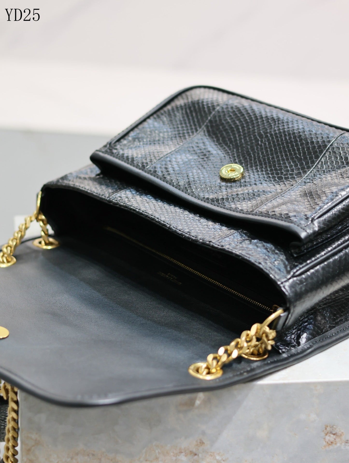 Niki Black Python-Textured Leather Shoulder Bag - 28 cm