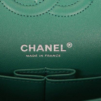 Chanel Shiny Green Quilted Caviar Medium Classic Double Flap Bag Silver Hardware