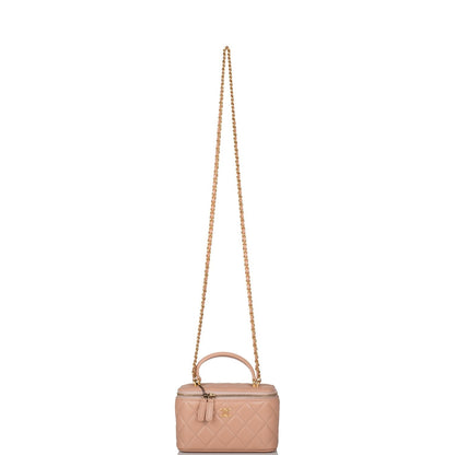 Chanel Beige Quilted Lambskin Small Top Handle Vanity Bag