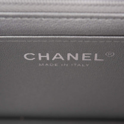 Chanel Silver Metallic Quilted Caviar Rectangular Mini Flap Bag with Top Handle Silver Hardware