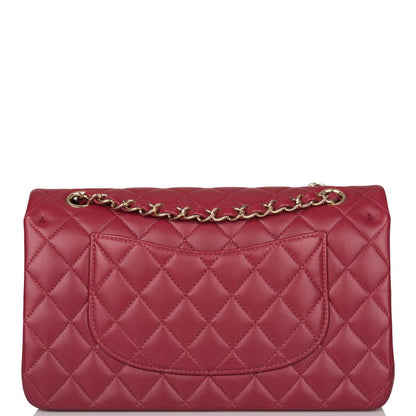 Chanel Medium Classic Double Flap Bag Burgundy Lambsking Light Gold Hardware