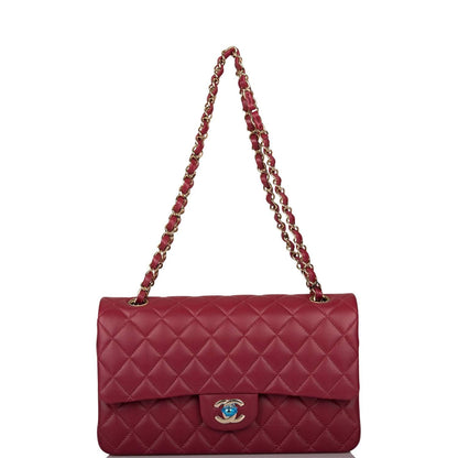 Chanel Medium Classic Double Flap Bag Burgundy Lambsking Light Gold Hardware