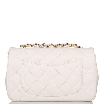 Chanel White Quilted Lambskin Rectangular Mini Classic Flap Bag Light Gold Hardware