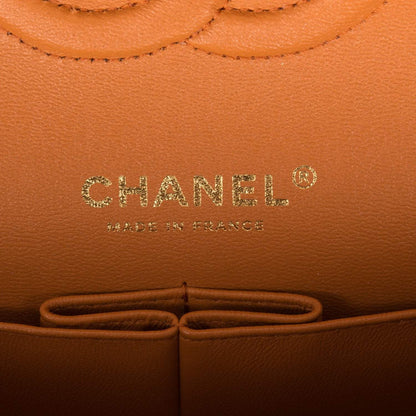 Chanel Caramel Brown Quilted Caviar Medium Classic Double Flap Bag Light Gold Hardware