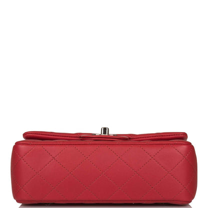 Chanel Mini Rectangular Flap Bag Red Lambskin Silver Hardware