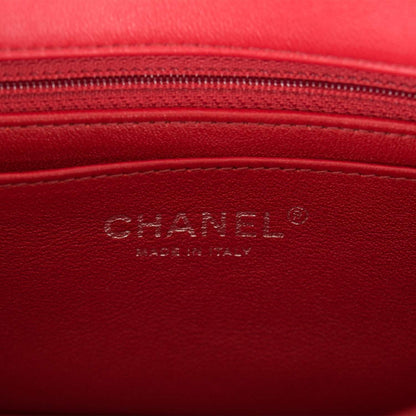 Chanel Mini Rectangular Flap Bag Red Lambskin Silver Hardware