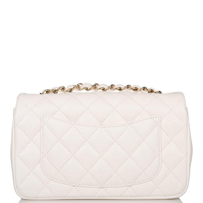 Chanel White Quilted Lambskin Rectangular Mini Classic Flap Bag Light Gold Hardware