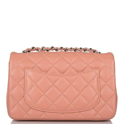 Chanel Mini Rectangular Flap Bag Rose Lambskin Silver Hardware