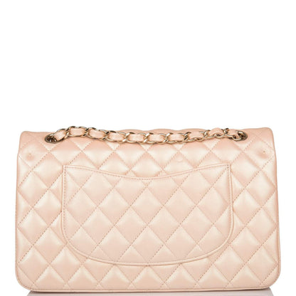 Chanel Medium Classic Double Flap Bag Beige Iridescent Calfskin Light Gold Hardware