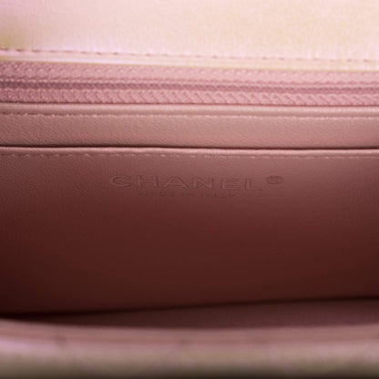 Chanel Mini Square Flap Bag Pink Iridescent Lambskin Silver Hardware