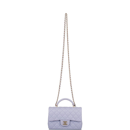 Chanel Rectangular Mini Flap Bag with Top Handle Lavender Quilted Lambskin  Light Gold Hardware
