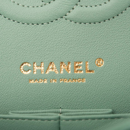 Chanel Light Green Quilted Lambskin Medium Classic Double Flap Bag Light Gold Hardware