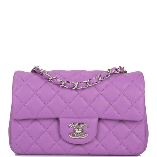 Chanel Purple Quilted Lambskin Rectangular Mini Classic Flap Bag Silver Hardware