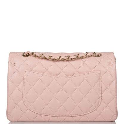 Chanel Rose Clair Quilted Caviar Small Classic Double Flap Bag Light Gold Hardware