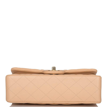 Chanel Small Classic Double Flap Bag Beige Lambskin Gold Hardware