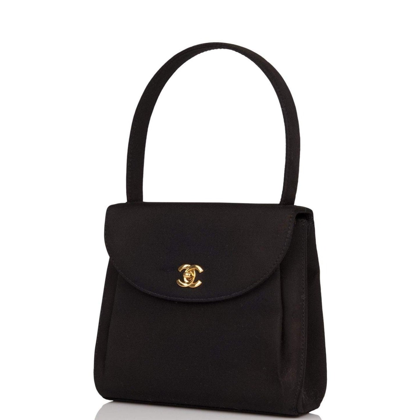 Vintage Chanel Mini Kelly Bag Black Satin Gold Hardware