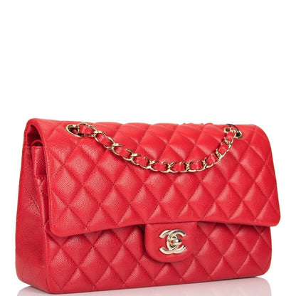 Chanel Red Quilted Caviar Medium Classic Double Flap Bag