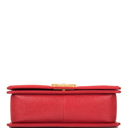 Chanel Red Quilted Caviar Medium Boy Bag Antique Gold Hardware