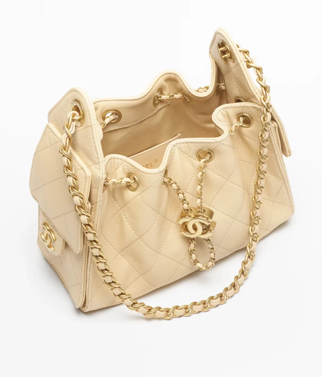 Chanel 25 Mini Handbag Grained Calfskin & Gold-Tone Metal  Beige