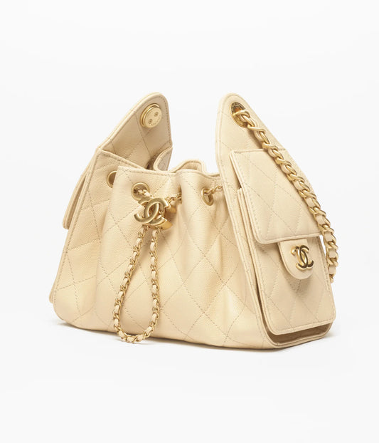 Chanel 25 Mini Handbag Grained Calfskin & Gold-Tone Metal  Beige