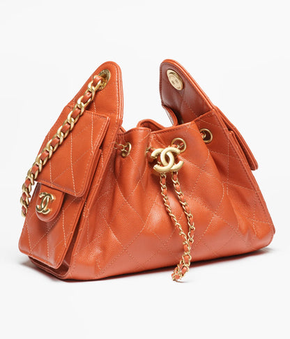Chanel 25 Mini Handbag Grained Calfskin & Gold-Tone Metal  Dark Orange