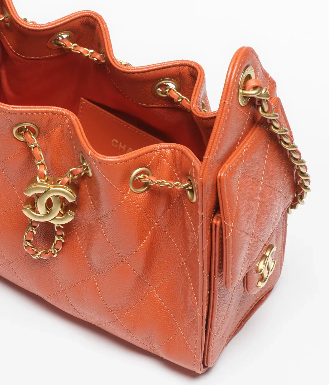 Chanel 25 Mini Handbag Grained Calfskin & Gold-Tone Metal  Dark Orange