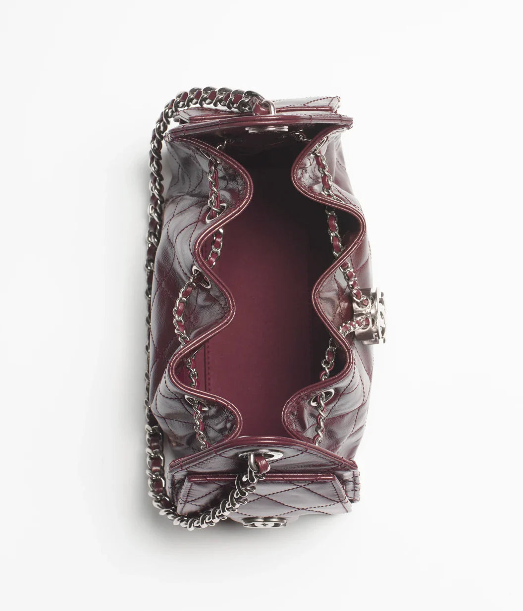 Chanel 25 Mini Handbag Shiny Crumpled Calfskin Dark Burgundy