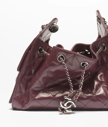 Chanel 25 Mini Handbag Shiny Crumpled Calfskin Dark Burgundy